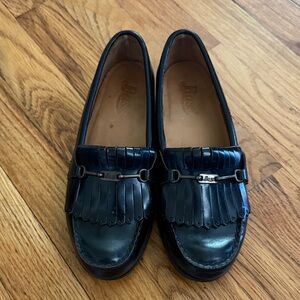 Vintage Bass Women's Black Leather Loafers with Fringe Detail